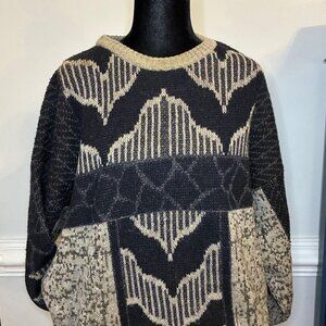 Men's Black and Brown Sweater, Mondo Brand Merino Wool, Medium, Made in Italy